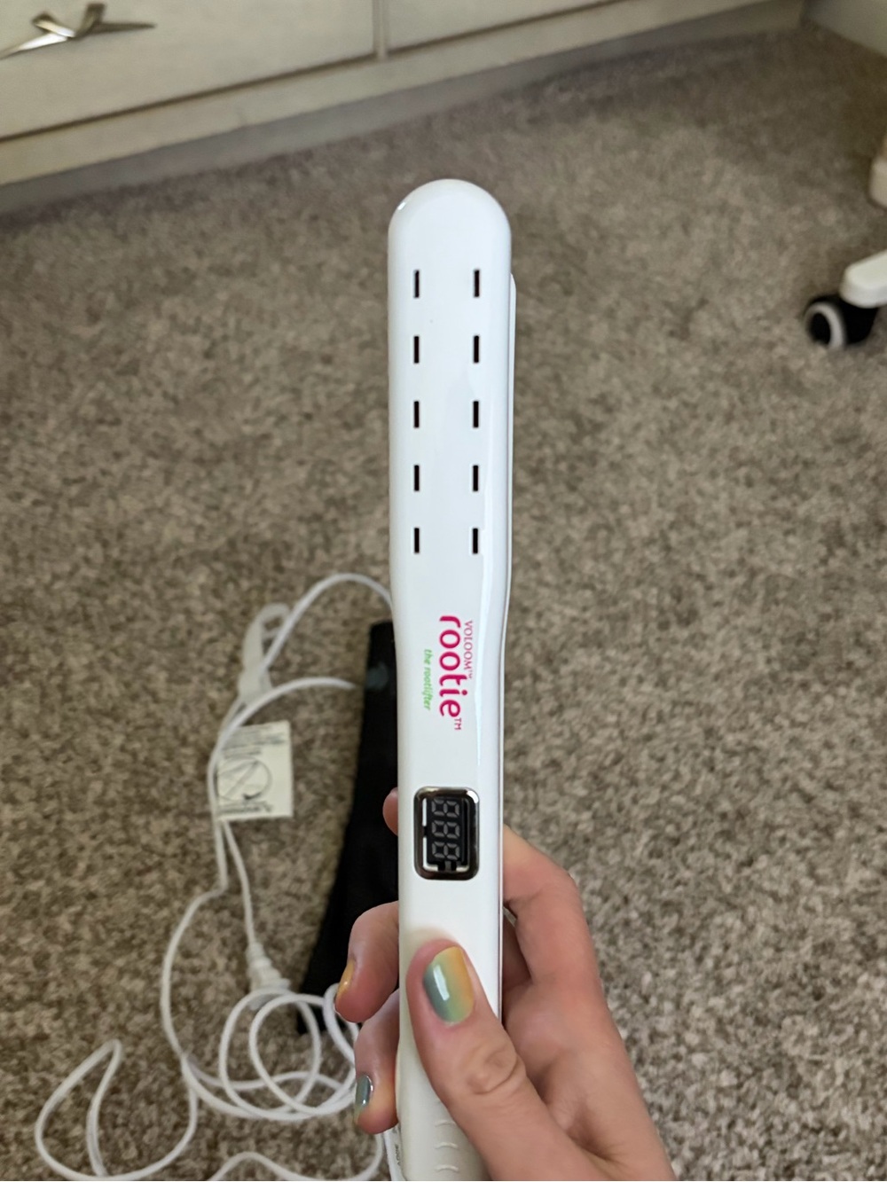 Rootie White Ceramic Hair Straightener with Digital Temp Display